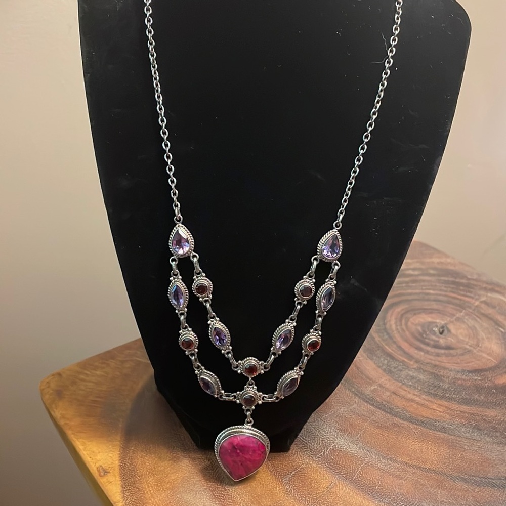 Mult Stone 925 Silver Necklace - image 1